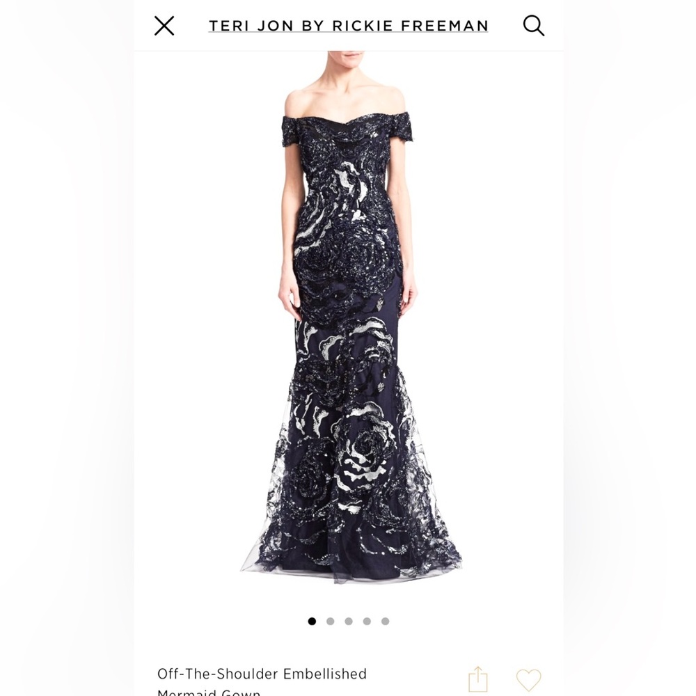 Teri Jon Off-The-Shoulder Embellished Gown